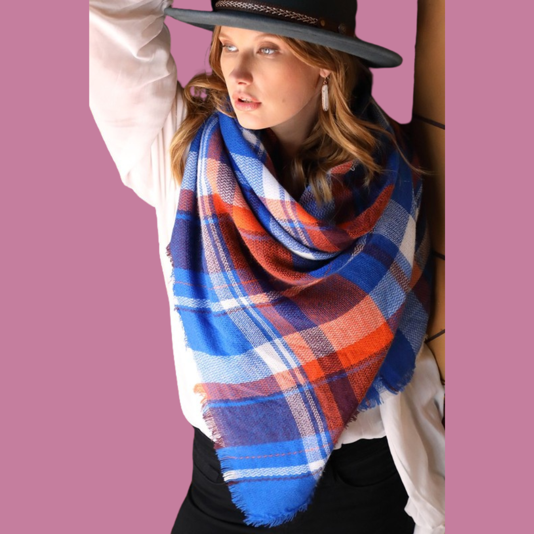 Multi Colored Plaid Blanket Scarf