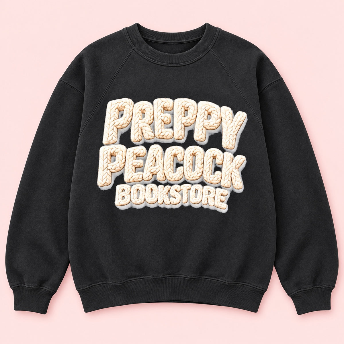 Preppy Peacock Bookstore Crewneck — Black
