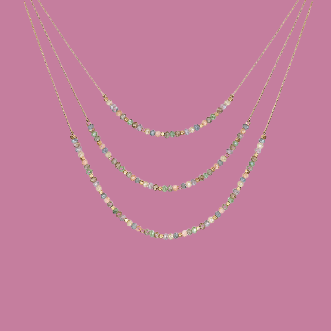 Triple Peach Beaded Necklace