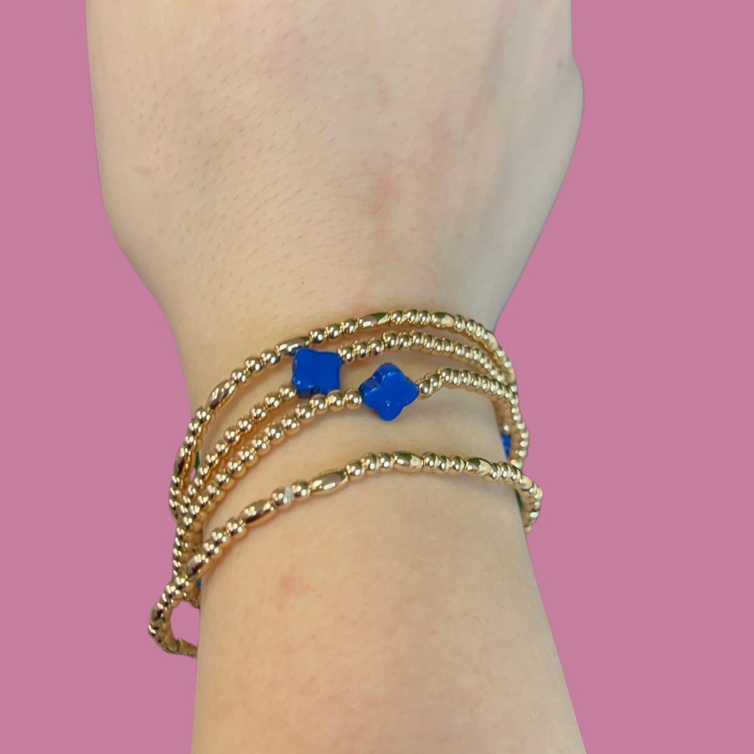 Gold and Blue Beaded Bracelet