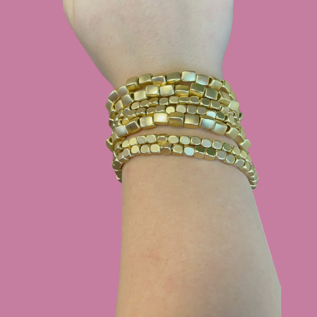 Gold Pebble Beaded Bracelet Set