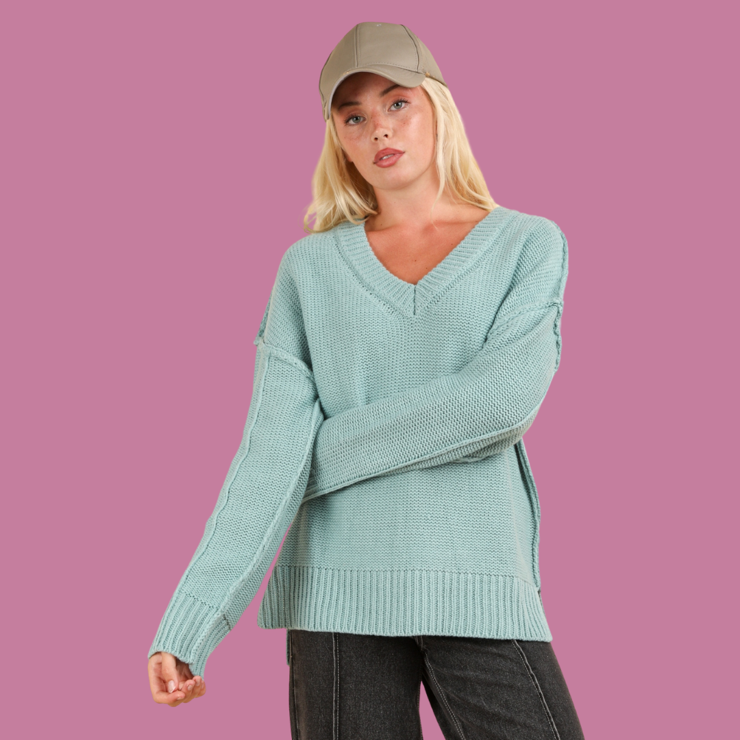 Maria Oversized Chunky V Neck Sweater