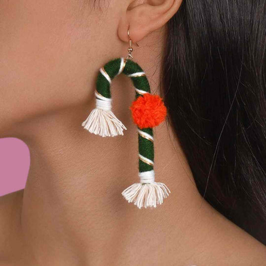 Christmas Candy Cane Tassel Dangle Earrings