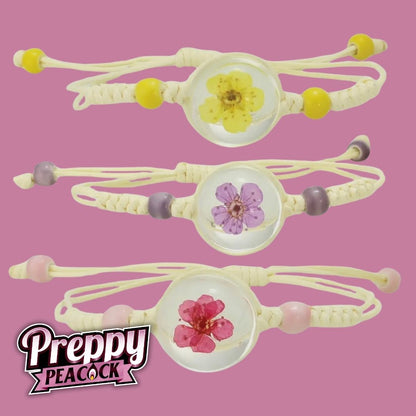 Pressed Flower Cream Pull Bracelet