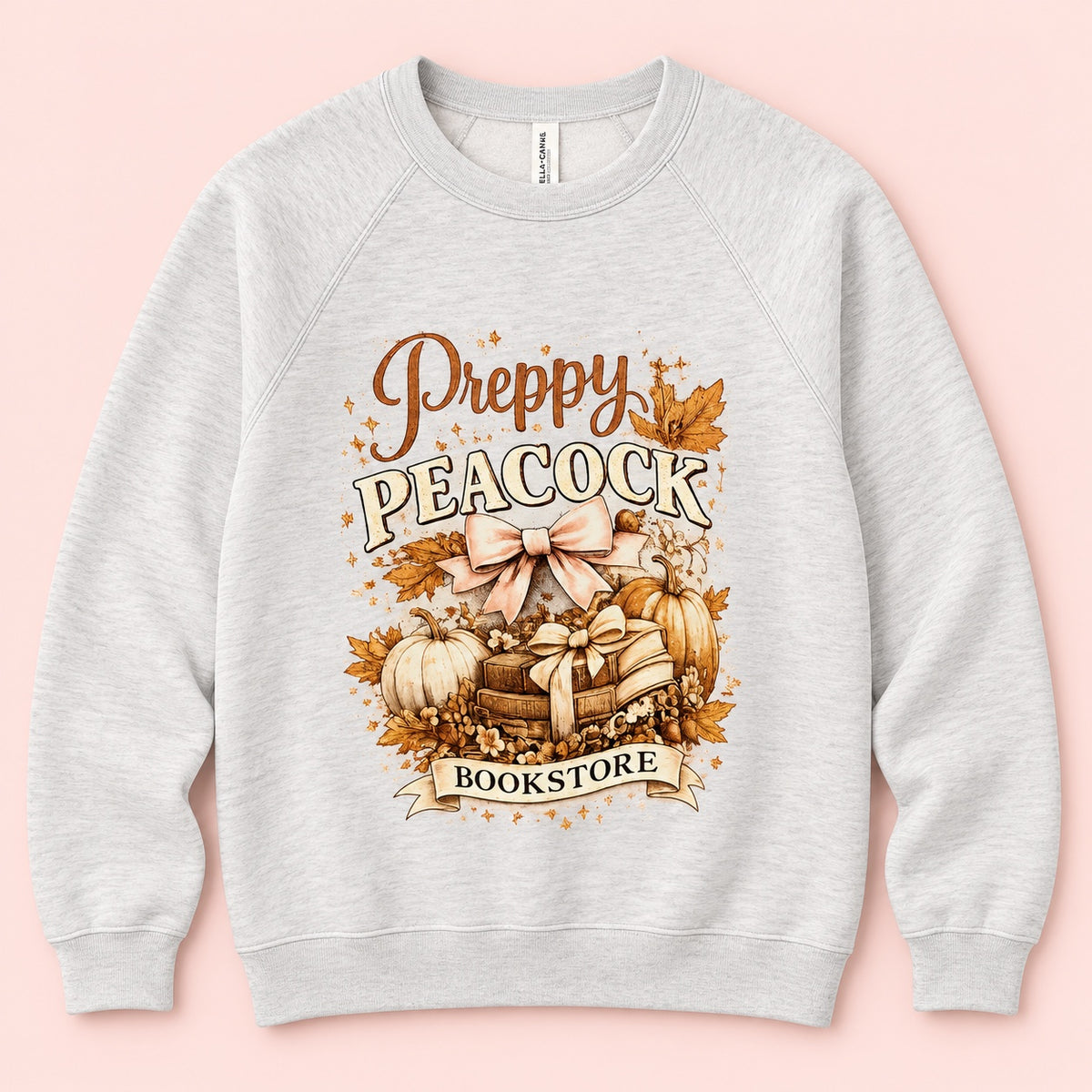 Preppy Peacock Fall Bookstore Crewneck — Heather Gray