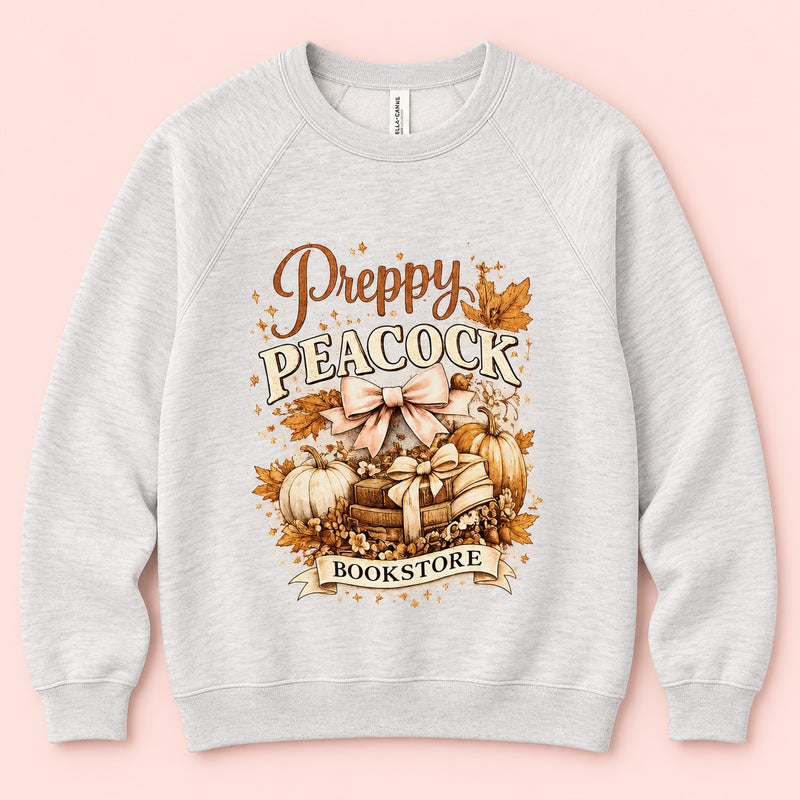 Preppy Peacock Fall Bookstore Crewneck — Heather Gray