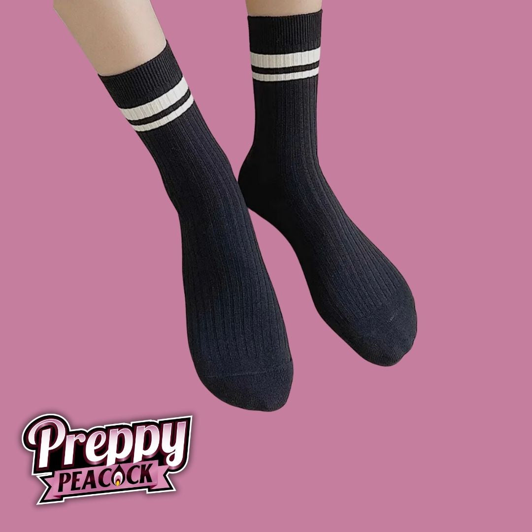 Black and White Striped Crew Socks