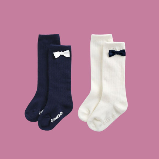 Ribbon Knee Socks - Navy & White