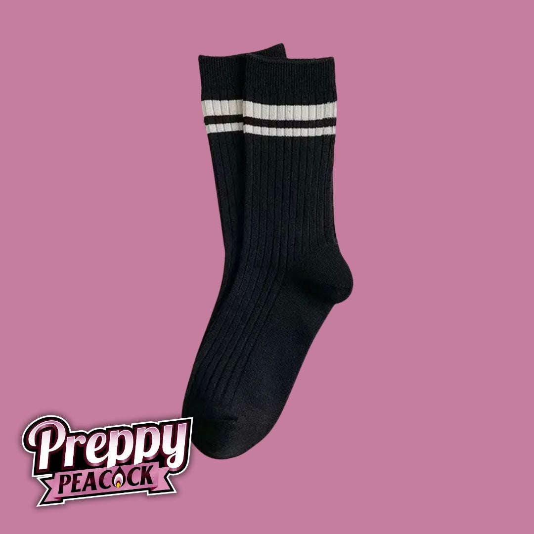 Black and White Striped Crew Socks