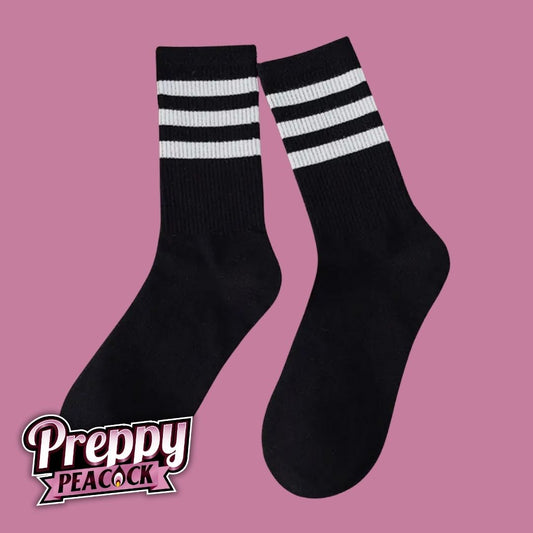 Black and White Striped Crew Socks