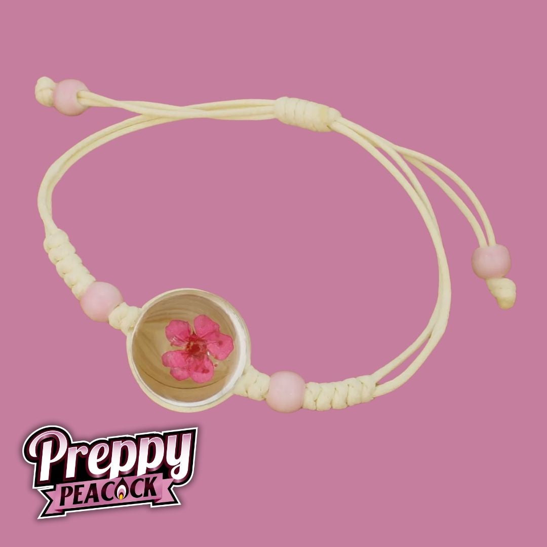 Pressed Flower Cream Pull Bracelet