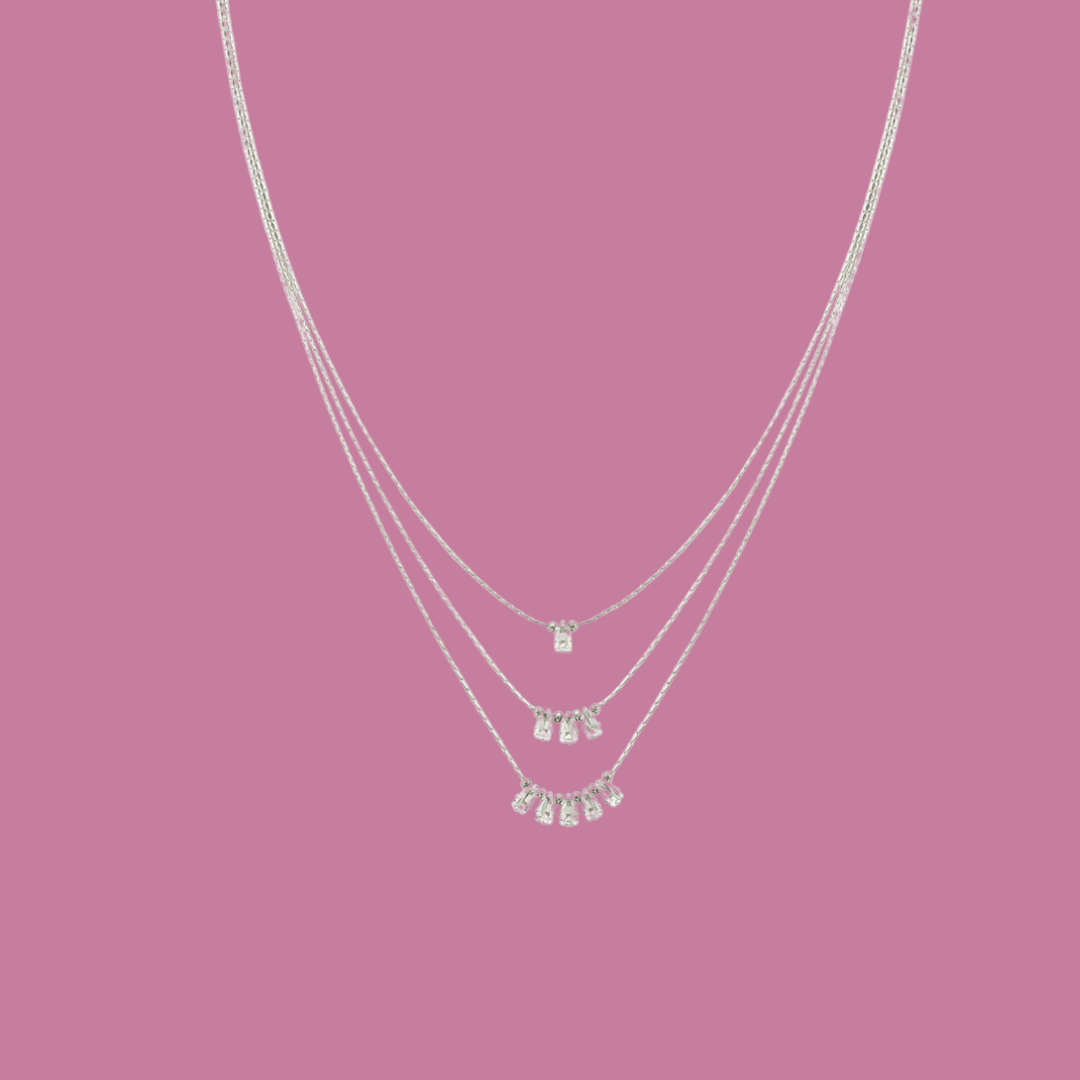 Triple Layer Rectangle Bling Necklace
