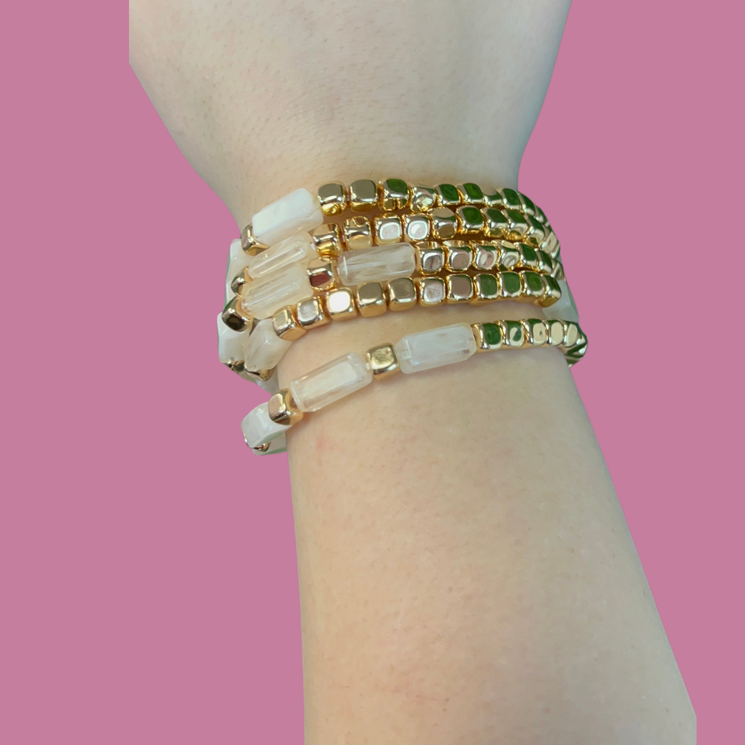 Gold and Pebble Beaded Bracelet Set