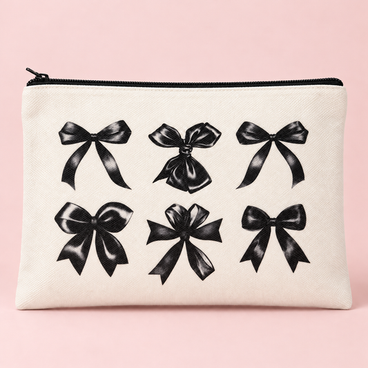 Black Bow Canvas Zipper Pouch