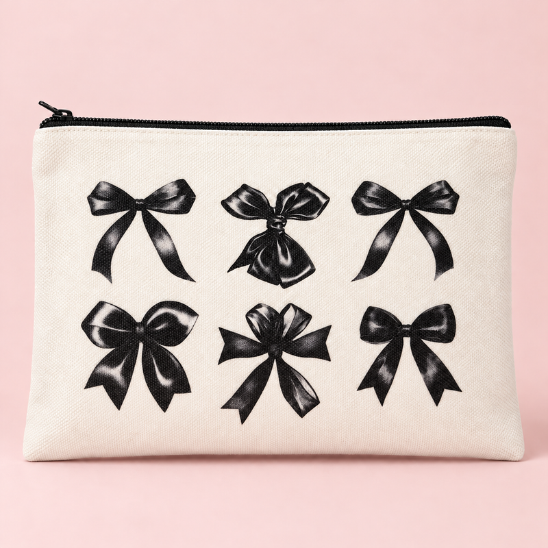 Black Bow Canvas Zipper Pouch