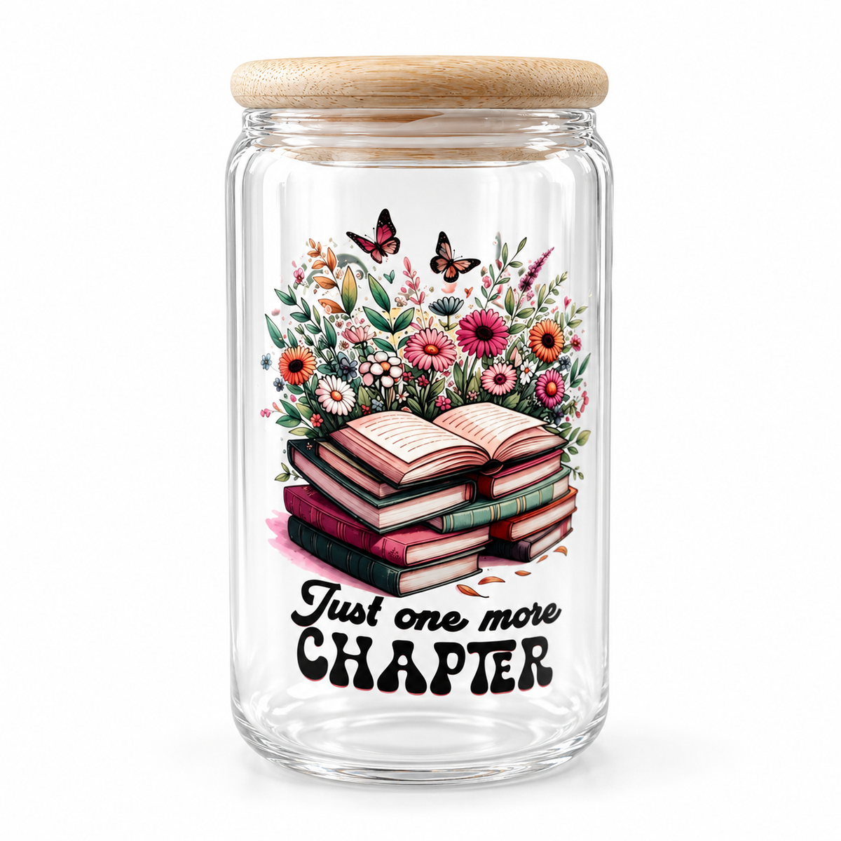 Just One More Chapter Floral Book Glass Cup