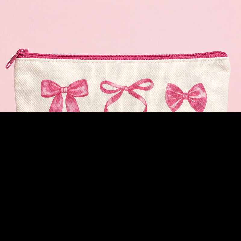 Pink Bow Canvas Zipper Pouch