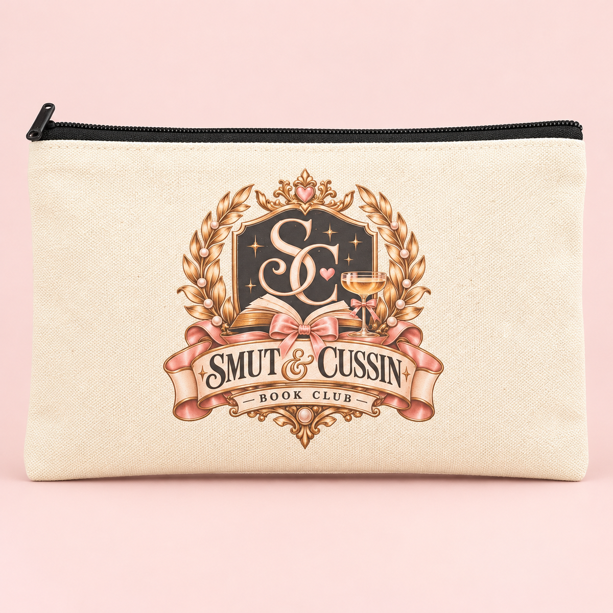 Smut & Cussin Crest Canvas Zipper Pouch